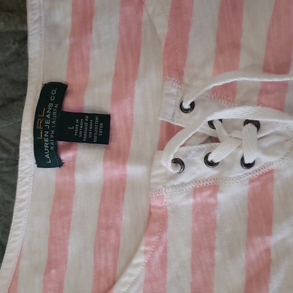 Ralph LAUREN PINK 3/4 SLEEVE STRIPED TOP LARGE - Picture 3 of 4